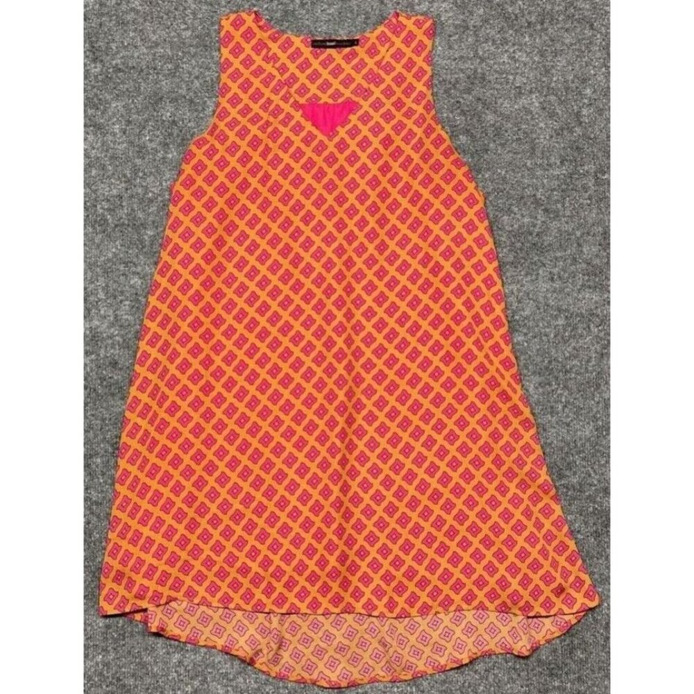 Azel Hazel Tunic Top Womens L Orange Pink Geometric Sleeveless V Neck Lined
